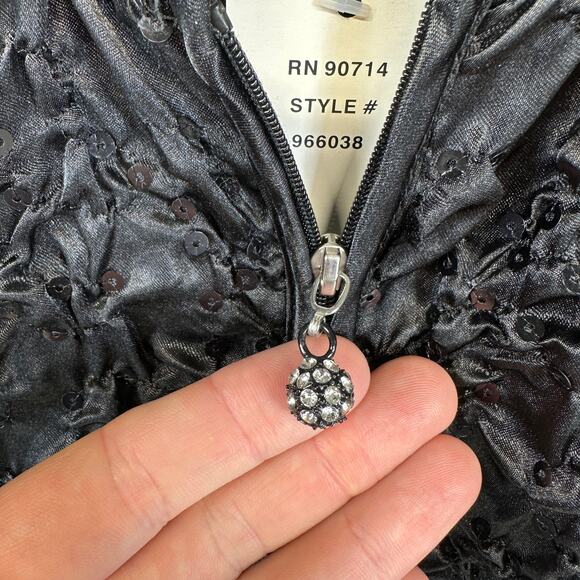 Adressing Woman Jacket Womens Medium Black Full Zip Embellished Crinkle Sequin - Picture 6 of 15